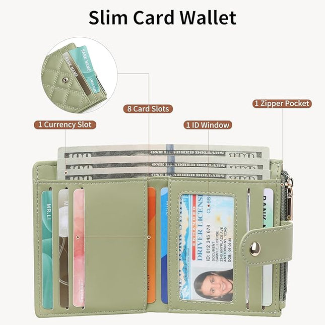 FALAN MULE Small Wallets Woman Leather Bifold RFID Blocking Card Holder With Zipper Coin Pocket