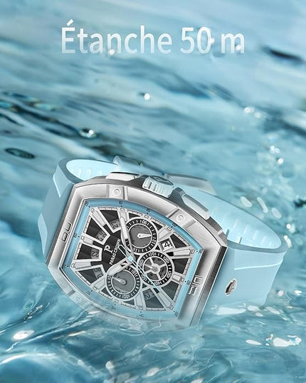 Paras Crown Watches for Men Tonneau 5ATM Waterproof Quartz Luxury Chronograph Analog Men's Wrist Watches Stainless Steel Case Mens Watches