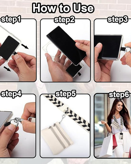 XANGNIER Clip and Go Strap for Phone with Wallet Crossbody, Phone Strap with Zippered Wallet, Adjustable Anti Theft Cellphone Lanyard for Women, Cellphone Chain Accessories,Multicolor 4