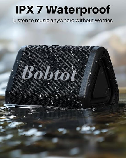 Bobtot Portable Bluetooth Speaker Wireless, IPX7 Small Shower Speaker Waterproof, 15H Playing Time, Loud and Stereo Sound with Bass, TWS Pairing for Party, Camping, Travel, Black
