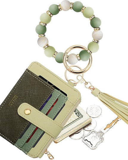 COOLANS Silicone Bracelet Wristlet Wallet Credit Card Holder RFID,ID Window,Key Ring Tassel,Slim Wallet Women Keychain Purse