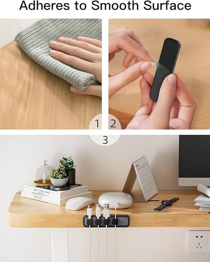 iWALK Magnetic Cable Holder,Reusable Adhesive Desktop Cord Organizer for 2-6mm Cables,4 Clips for Lightning & USB C/Micro Cables,Sticks to Wood,Glass,Metal, Marble,2-Pack,Black