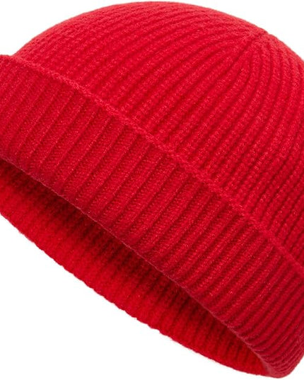 vidsel Thin Wool Fisherman Beanie Hat for Men Women Fall Winter,Short Knit Cuffed Fashion Trawler Skull Cap,Watch Cap