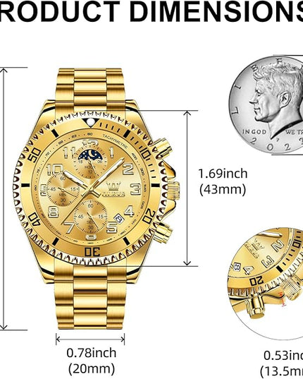 OLEVS Mens Watches Chronograph Watch Luxury Dress Stainless Steel Waterproof Watches for Men Moon Phase Luminous Business Calendar Wrist Watch Blue/Black/Green/Gold/Face