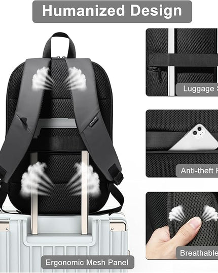 hk Business Backpack for Men 17 Inch,Slim & Expandable Waterproof Travel Laptop Backpack with USB Charger Port (Dark Grey)