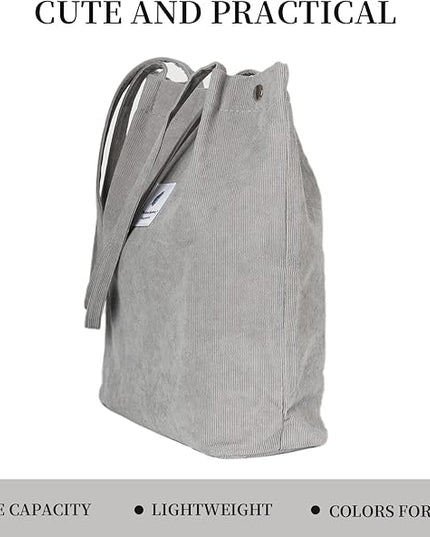 Corduroy Tote Bag Cute Tote Bags for Women Shoulder Bag with Inner Pocket for Work Beach Travel and Shopping Grocery
