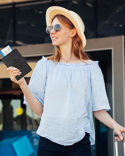 RSAquar Passport Holder for Women and Men, Premium PU Leather Travel Passport Wallet RFID Blocking Passport Cover Travel Documents Organizer (JD-Black)