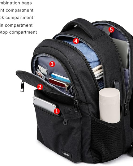 School Backpack for Teen Boys Mens, 15.6 Inch Laptop Backpack with USB Charging Port, Durable College High School Book Bag for Students, Black