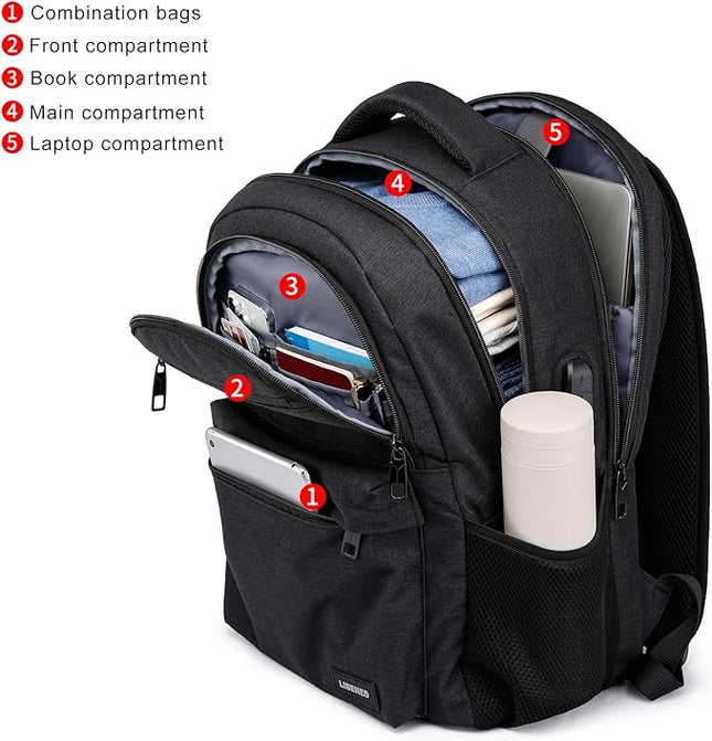 School Backpack for Teen Boys Mens, 15.6 Inch Laptop Backpack with USB Charging Port, Durable College High School Book Bag for Students, Black