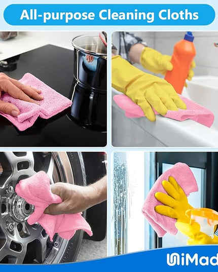 Microfiber Cleaning Cloth, 10 Pack Reusable Microfiber Towels for Cars Lint Free Cleaning Shop Towel Rags for Home Kitchen Automotive Bar Mechanic Restaurant Garage, 11.5"x 11.5", Pink