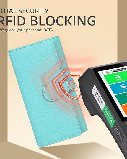 Real Leather Women Wallet Leather with RFID Blocking -Trifold Card Holder Designer Ladies Clutch with ID Window Wallets