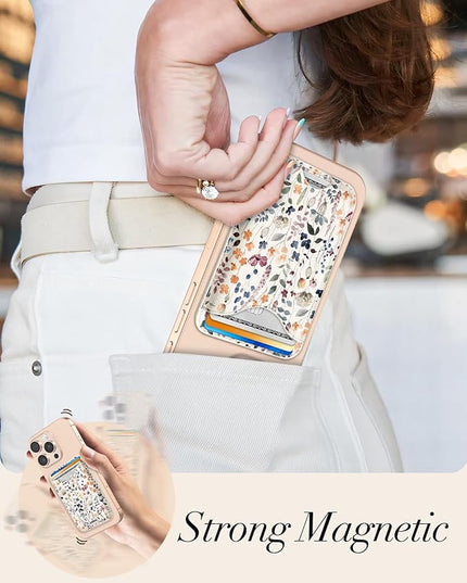 Shorogyt Compatible with Magsafe Wallet Magnetic Card Holder - Watercolor Flower Phone Wallets for Women Teen Girls Cute for iPhone 17/16/15/14/13/12 Series Slim for Apple Mag Magnet, Fit 3 Cards