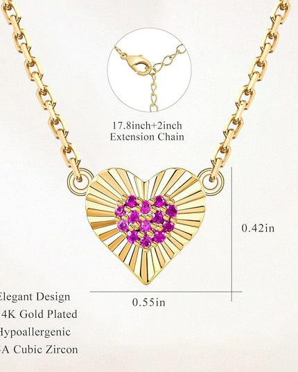 Dainty 14k Gold Heart Necklace, Birthstone Necklace for Women Trendy, Tiny Cubic Zirconia Choker Pendant Necklaces, Cute Love Jewelry Birthday Gifts for Girlfriend Daughter Niece Wife Her