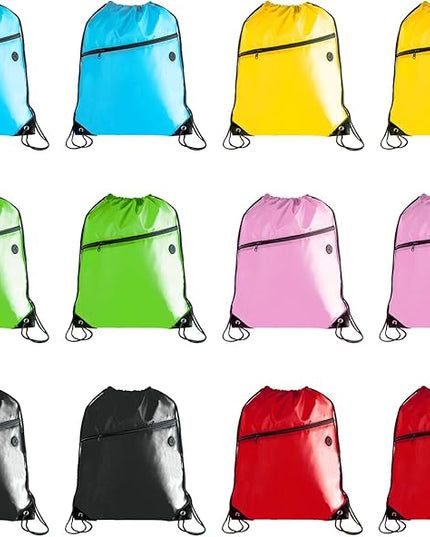 CODOBON Lightweight Drawstring Backpack with 2 Compartments – Holds 14" Laptop & Shoes | Foldable to Phone Size, Zip Pocket with Cable Port for Gym, Travel (12, Multi-6-Color-12)