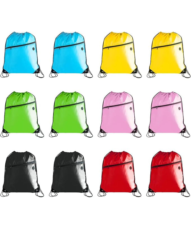 CODOBON Lightweight Drawstring Backpack with 2 Compartments – Holds 14" Laptop & Shoes | Foldable to Phone Size, Zip Pocket with Cable Port for Gym, Travel (12, Multi-6-Color-12)