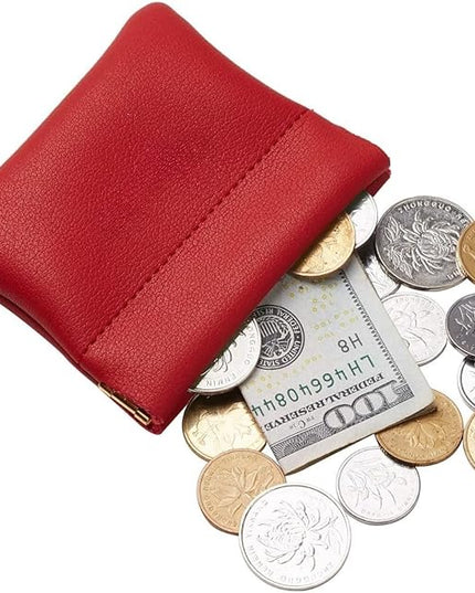 ZYLOXAR Squeeze Coin Purse Genuine Leather Wallet Compact Change Holder Travel Pouch for Women Gift Box (Red)
