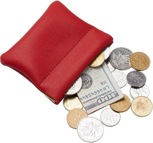 ZYLOXAR Squeeze Coin Purse Genuine Leather Wallet Compact Change Holder Travel Pouch for Women Gift Box (Red)