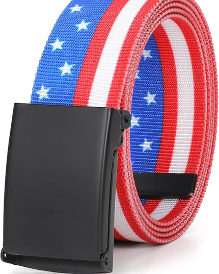 WHIPPY Canvas Web Belt Flip-Top Solid Black Military Buckle Fully Adjustable Mens Webbing Belts Cut To Fit