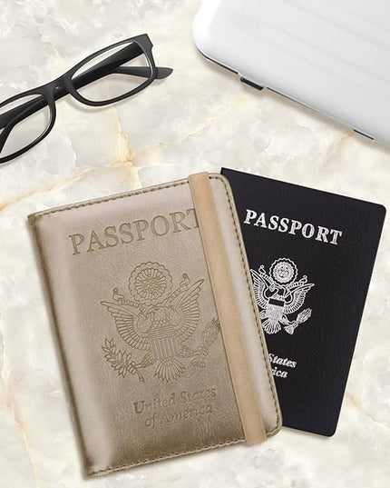 WALNEW Passport Holder for Travel, RFID Passport Cover Wallet for Women Men, PU Leather Passport Book Card Holder Case with Pen, Travelling Essentials for Flying