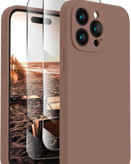 FireNova Designed for iPhone 15 Pro Case, Silicone Upgraded [Camera Protection] Phone Case with [2 Screen Protectors], Soft Anti-Scratch Microfiber Lining Inside, 6.1 inch, Light Brown
