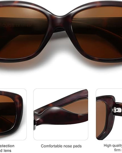 SOJOS Vintage Square Sunglasses for Women Polarized UV Protection Havana Frame SJ2111