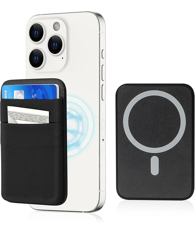 Senose Magnetic Wallet Compatible for Magsafe, Stretchy Magnet Phone Wallet Card Holder for Back of Phone Compatible for iPhone 16/15/14/13/12 Mini/Plus/Pro/Pro Max, (Black)