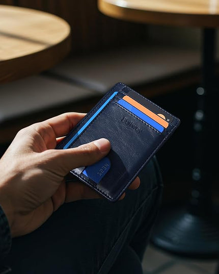 Buffway Slim Minimalist Front Pocket RFID Blocking Leather Wallets for Men and Women - Alaska Blue