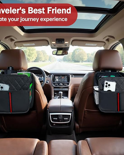 Car Seat Back Organizer with Storage Pockets, 2 Pack Multi Hanging Car Seat Organizer Backseat Car Organizer, Leather Backseat Car Organizer for Kids & Adults with Cup Holders Car Travel Accessories