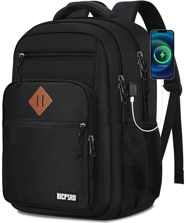 Classic Backpack for Men Women, School Backpack for Girls Boy Teens,17.3 Inch Laptop Bookbag with USB Charger for College High School Work Business Computer Book Bag,mochilas para hombres,Black