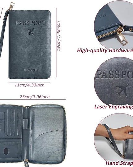 Passport Holder for Travel, Passport Holder Cover Wallet for Women Men With Rfid Blocking, PU Passport Book Card Holder Case - Travel Essentials Accessories Grey