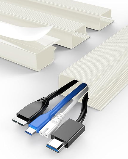 Delamu 62.8in Under Desk Cable Management, Safe Tidy Cable Management Under Desks for Home Office, 4 Pack Cord Organizer for Desk, Wire Organizer Kit, Beige
