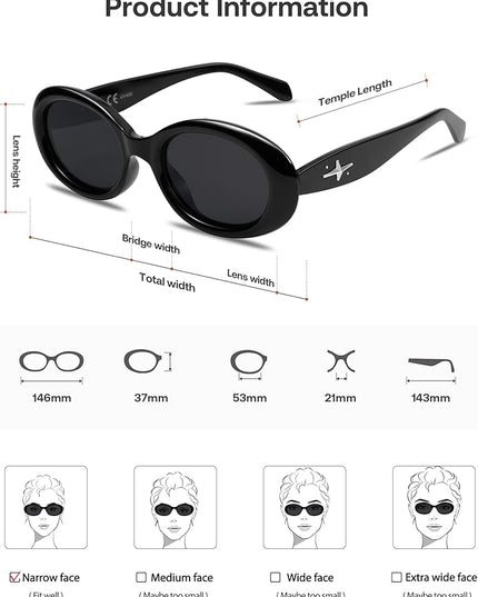 SOJOS Small Retro Oval Polarized Sunglasses for Women Men 90s Vintage UV400 Protection Tiny Sun Glasses SJ2286