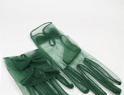QRBTSCL Women's Short Tea Party Gloves Tulle Gloves with Bowknot Mesh Glove Wedding Bridesmaids Evening Party Glove
