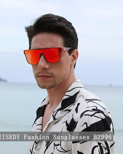 FEISEDY Sunglasses for Women Men, Fashion Mirrored Single Lens, Driving Beach Sunnies UV400 Shades B2996