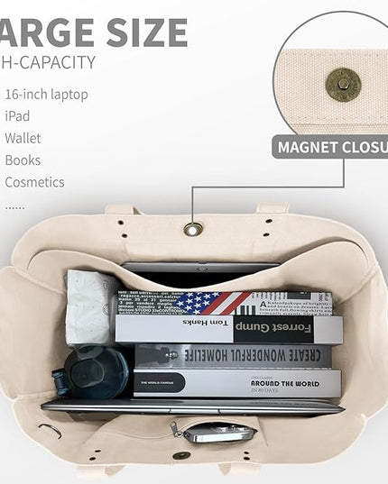 HOMESPON Large Canvas Tote Bag for Women Everything Bag with Pockets and Laptop Sleeve