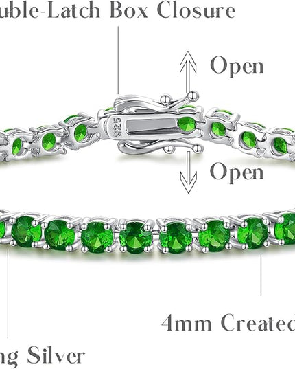 FANCIME Birthstone Bracelet Sterling Silver Gemstone Tennis Bracelets Fine Jewelry Wedding Bridal Prom Birthday Gift for Women Her, Length 7.2 Inch Width 4mm