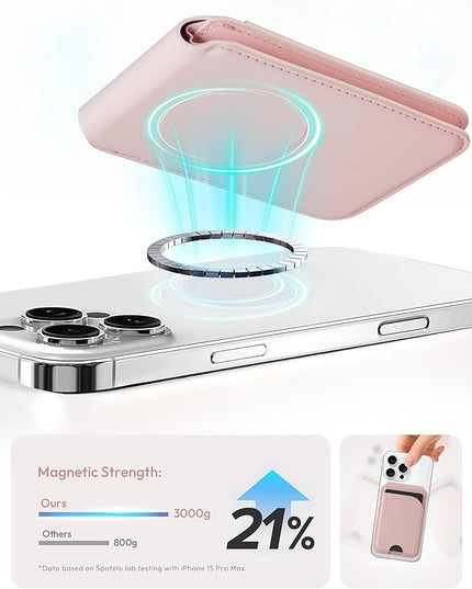 Magnetic Wallet for iPhone, Compatible with MagSafe Adjustable Stand Wallet, RIFD Blocking Leather Magnetic Card Holder for iPhone 17/16/15/14/13/12 Series, Not for iPhone 13/12 Mini(Pink)