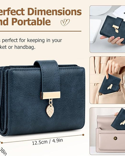 HUANLANG Small Wallets for Women Rfid Blocking Leather Bifold Credit Card Holder Ladies Wallet Zipper Pocket with ID Window