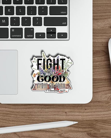 (3Pcs) Fight The Good Fight of Faith Stickers Christian Inspirational Bible Quote Religious Scripture Prayer Gifts Waterproof Vinyl Decal for Kindle Water Bottle Bumper Car Hard Hat Phone Laptop - 3x3