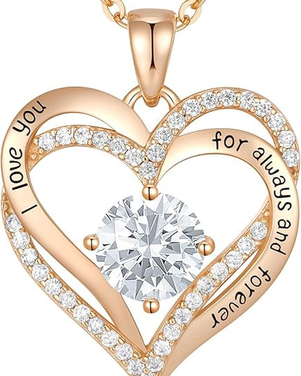 CDE Forever Love Heart Necklaces for Women, Wedding Anniversary, Birthday Mothers Day Christmas Day Gifts for Mom, Mother, Wife, friend, S925 Silver Jewelry with Birthstone Pendant