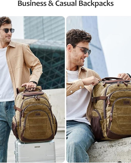 Travel Laptop Backpack 17.3 inch XL Computer Backpack for Men Waxed Canvas College Daypack Business Backpack Brown