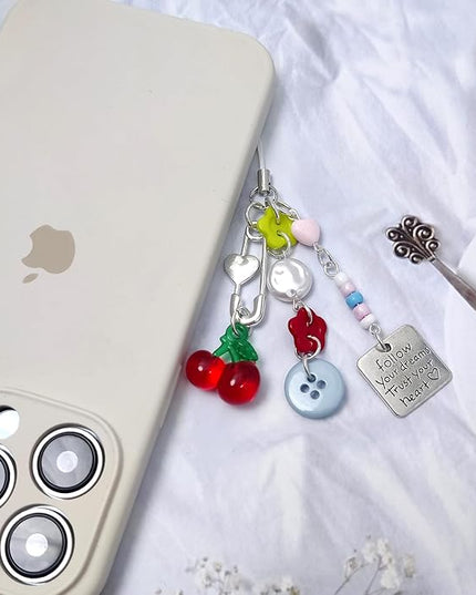 2PCS Cute Phone Charms Aesthetic Y2k Pink Guitar Strawberry Star Phone Straps Key Chains for Keys Bags Camera