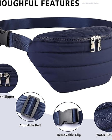 Fanny Packs for Women Fashion Waist Packs Quilted Puffer Belt Bag Puffy Crossbody Bags Sling Purse for Women Travel Running