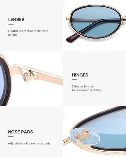 SOJOS Trendy Oval Polarized Sunglasses for Women Men, 80s 90s Chic Retro Vintage Sunnies SJ1248