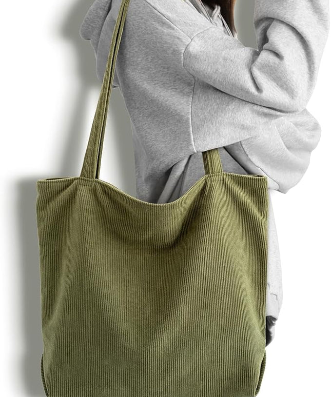 Iioscre Corduroy Tote Bag for Women,Hobo HandBags with Zipper,Large Capacity Casual Shoulder Handbags with Inner Pockets