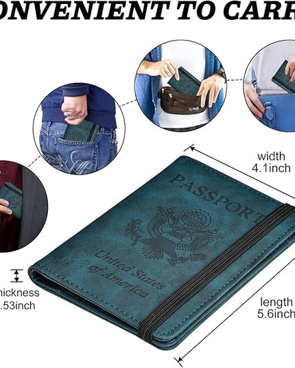 HerriaT Passport and Vaccine Card Holder Combo,Cover Case with CDC Vaccination Card Slot, Leather Travel Documents Organizer Protector, with RFID Blocking, for Women and Men