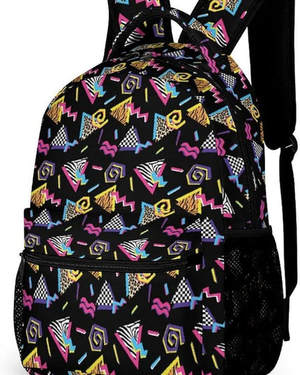 Fashion Black 80S 90S Style Backpack Lightweight Large Capacity Laptop Daybag for Travel Work
