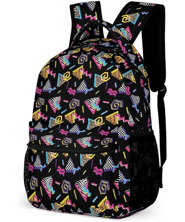 Fashion Black 80S 90S Style Backpack Lightweight Large Capacity Laptop Daybag for Travel Work