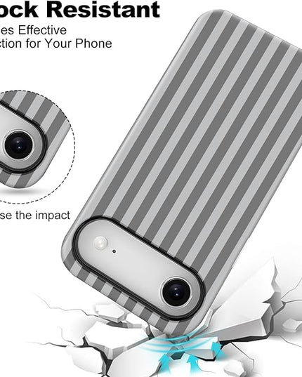 Magnetic for iPhone 17 Air Case Cute Stripes Phone Case, Shockproof Slim TPU and Hard PC Protective Phone Cover Compatible with MagSafe Designed for Women Girls, Gray