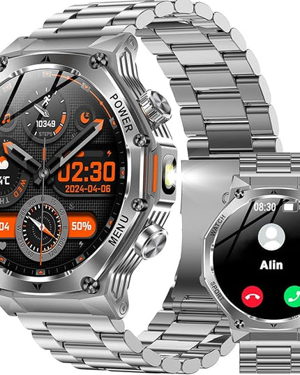 Fitness Smart Watch for Men Women, Bluetooth Calling & 1.8" AMOLED, SpO2/Heart Rate/Sleep Tracker, 100+ Workout Modes, IP67 Waterproof, 7+Day Battery, iPhone Android Compatible (Silver)